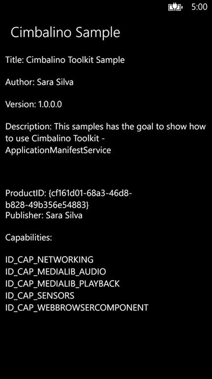 Cimbalino Sample in Windows Phone